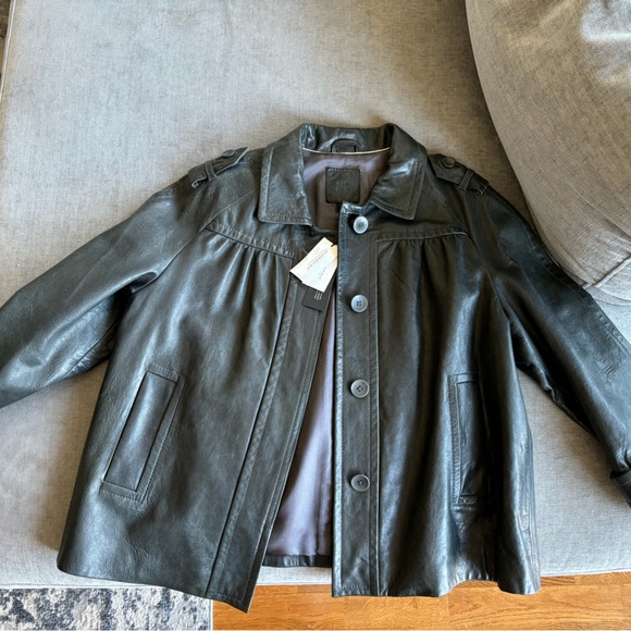 NWT Banana Republic black vintage genuine leather jacket early 2000s size XL! - Picture 4 of 7